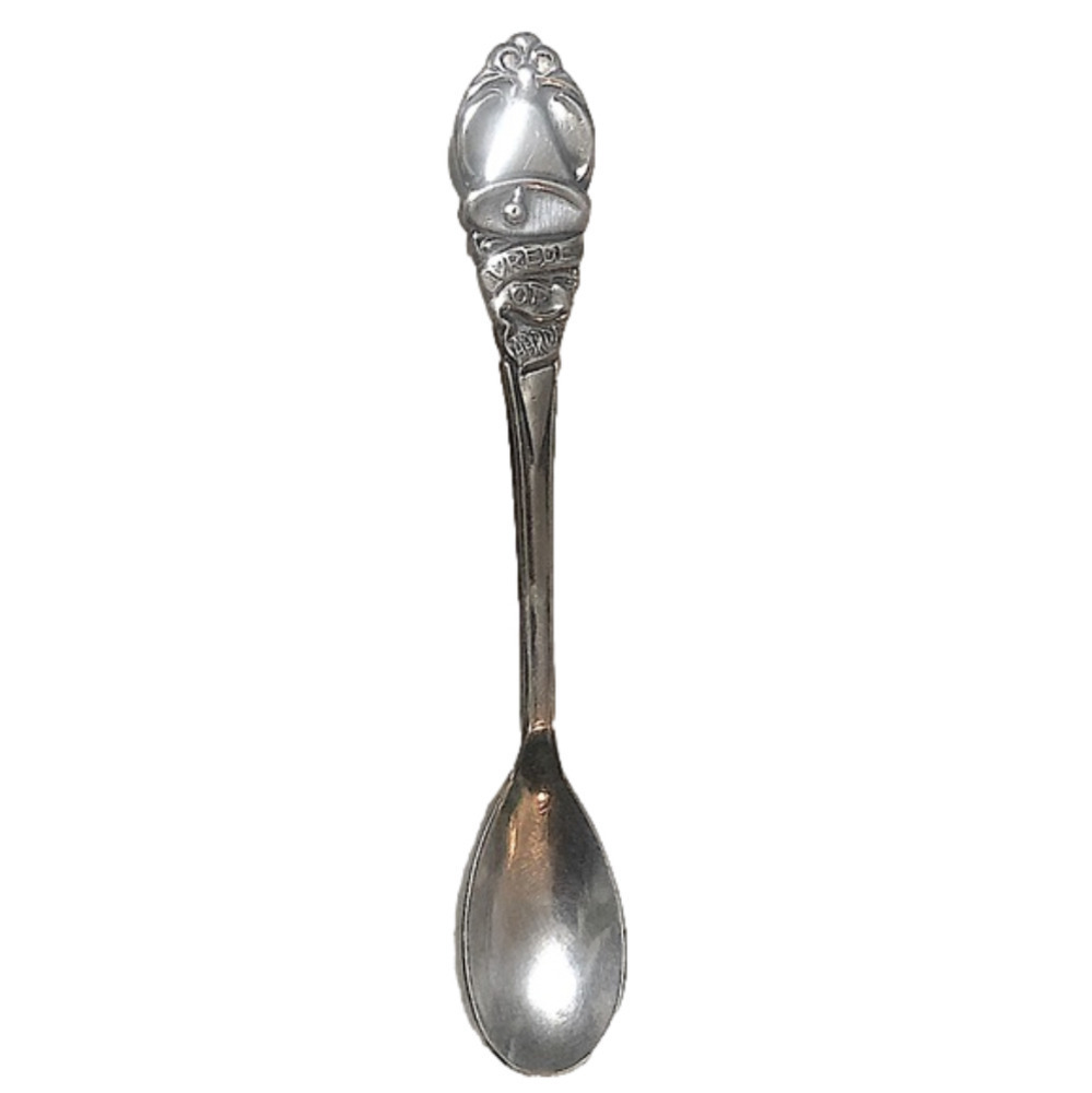 𝅺vtg Dutch Silver plate Christmas Tree Bell  Souvenir Spoon Vrede Op Aarde 4.6”